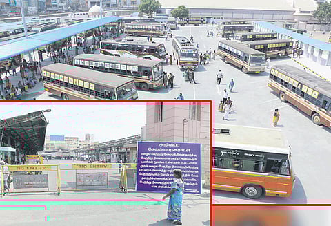 சேலம் பழைய பஸ்நிலையம் மூடப்பட்டது போஸ் மைதானத்தில் தற்காலிக பஸ் நிலையம் செயல்பட தொடங்கியது