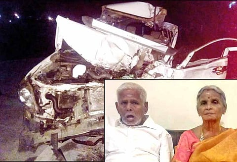 விழுப்புரத்தில் வேன் மீது கார் மோதல், கணவன்-மனைவி பலி , 11 பேர் படுகாயம்