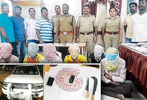 தொழில் அதிபரை காரில் கடத்தி பணம் கேட்டு மிரட்டல், 6 பேர் கும்பல் கைது -பண்ருட்டியில் பரபரப்பு