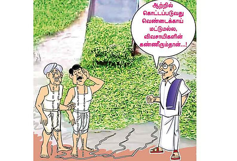 ஆற்றில் கொட்டப்பட்ட வெண்டைக்காய்!