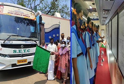 மயிலாடுதுறையில் வ.உ.சி-யின் நகரும் புகைப்படக் கண்காட்சி; ஆர்வத்துடன் கண்டுகளித்த மாணவர்கள்!