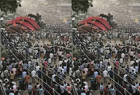 வீடியோ: கோவில் திருவிழாவில் 65 அடி தேர் கவிழ்ந்து 10 பேர் காயம்