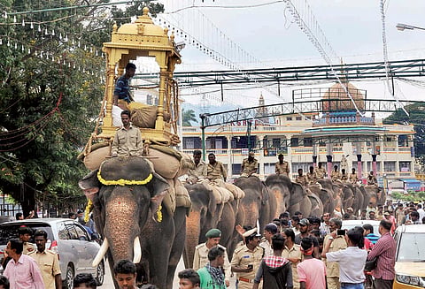 கண்கவர் அலங்கார வண்டிகள் அணிவகுப்புடன் மைசூரு தசரா ஊர்வலம்