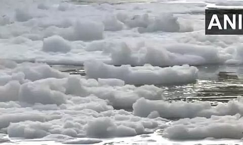 ரசாயன கழிவுகளால் பனிப்போர்வை போர்த்தியது போல் காட்சியளிக்கும் யமுனா நதி