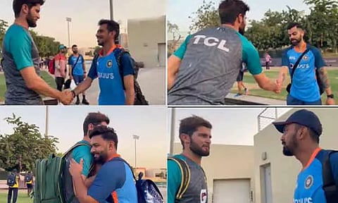 காயத்துடன் அமர்ந்திருந்த ஷாஹீன் அப்ரிடி ..! நலம் விசாரித்த இந்திய அணி வீரர்கள்- வைரலாகும் வீடியோ