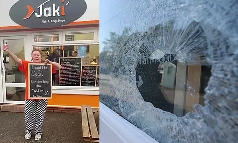 இங்கிலாந்து ராணி எலிசபெத்தின் மரணத்தை மது பாட்டிலுடன் கொண்டாடியவர் மீது தாக்குதல்; ஓட்டல் கண்ணாடி உடைப்பு