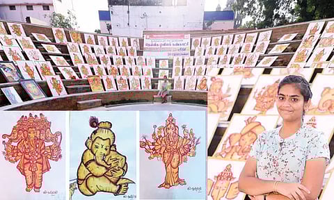 வரைந்த 108 விநாயகர் ஓவியங்களையும் காட்சிப்படுத்துகிறார் ஸ்ரீநிதி