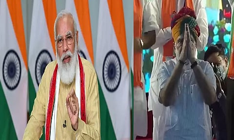 பொதுக்கூட்டத்துக்கு தாமதமாக வந்ததால் மேடையில் மண்டியிட்டு மன்னிப்பு கேட்ட பிரதமர் மோடி