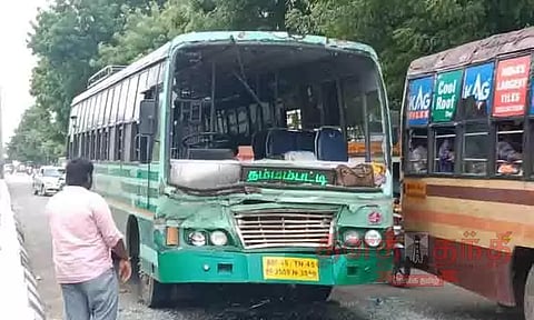 லாரி மீது அரசு பஸ் மோதல்