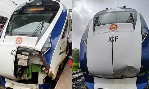 எருமை மாடுகளை தொடர்ந்து பசு மாடு மீது மோதியதில் வந்தே பாரத் ரெயில் மீண்டும் சேதம்