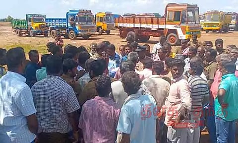 மணல் லாரி டிரைவர்கள் போராட்டத்தில் ஈடுபட முயன்றதால் பரபரப்பு