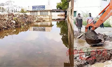 இடுகாட்டை சூழ்ந்த மழைநீர்