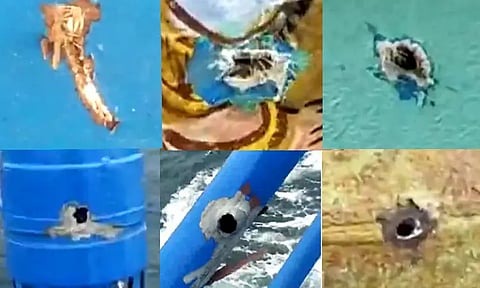 கடற்படையினர் நடத்திய துப்பாக்கிச்சூட்டில் சேதமடைந்த மீன்பிடி படகு...!