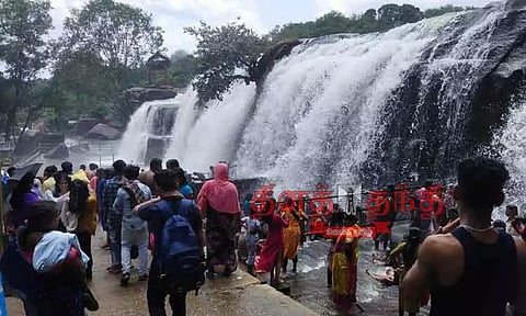 திற்பரப்பு அருவியில் சுற்றுலா பயணிகள் குவிந்தனர்தடை நீக்கப்பட்டதால் உற்சாக குளியல்