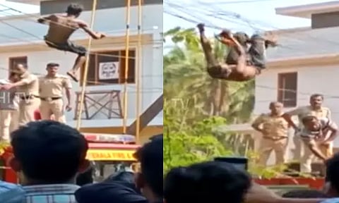 பொதுமக்களிடம் சிக்காமல் இருக்க திடீரென மின்கம்பியில் தாவிய திருடன் - கேரளாவில் பரபரப்பு