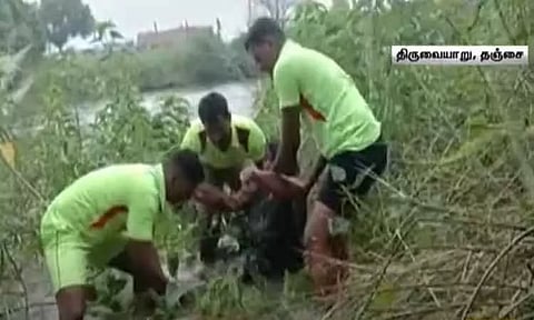 திருவையாறு அருகே 2 நாட்களாக தண்ணீரில் தத்தளித்த அரசு பள்ளி ஆசிரியை பத்திரமாக மீட்பு