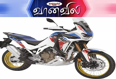 கேமராவுடன் ஹோண்டா ஆப்பிரிக்கா டுவின் மோட்டார் சைக்கிள்