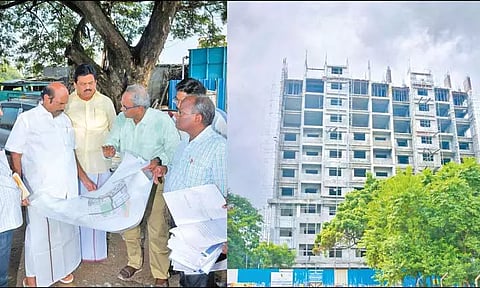 அரசு பணியாளர்கள் குடியிருப்பு கட்டிடத்தில் அமைச்சர் எ.வ.வேலு ஆய்வு