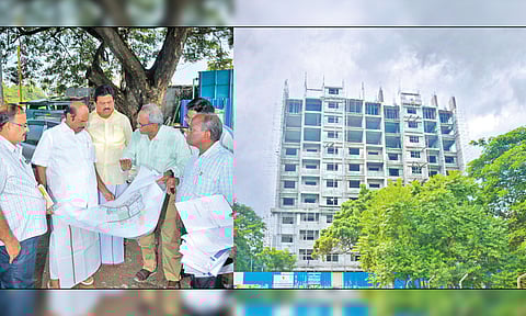 தாடண்டர் நகரில் உள்ள அரசு பணியாளர்கள் குடியிருப்பு கட்டிடத்தில் அமைச்சர் எ.வ.வேலு ஆய்வு