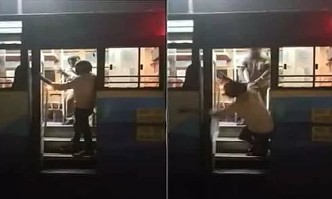 போதையில் தள்ளாடிய பயணியை பேருந்தில் இருந்து தள்ளிவிட்ட நடத்துனர் பணியிடை நீக்கம்