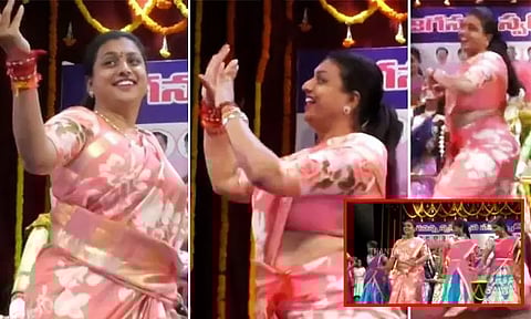 மேடை ஏறி மாணவிகளுடன் குத்தாட்டம் போட்ட ஆந்திர மந்திரி ரோஜா...!