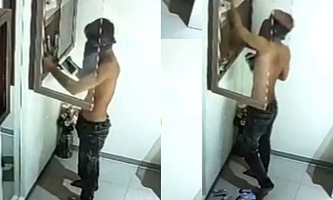 தாம்பரம் நகைக்கடை கொள்ளை துளைபோடும் கொள்ளையன் - சிசிடிவி காட்சிகள்