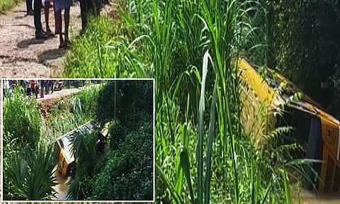 மாணவர்களுடன் கால்வாயில் கவிழ்ந்த தனியார் பள்ளி பஸ் - குமரியில் பரபரப்பு