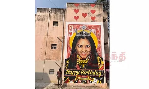 35 அடி உயர சுவரில் நடிகை ரம்யாவின் பிரமாண்ட உருவப்படத்தை வரைந்த ரசிகர்