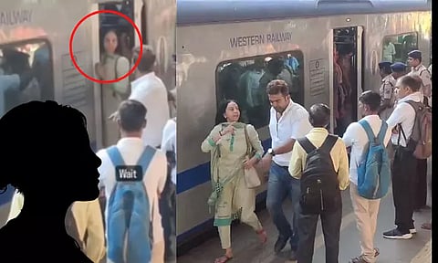 ஏசி ரெயில் பெட்டி படியில் நின்று கொண்டு இறங்க மறுத்த பெண் - வைரல் வீடியோ