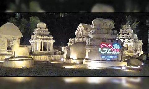 மாமல்லபுரத்தில் ஜி20 லேசர் ஒளி வெளிச்சத்தில் மிளிரும் புராதன சின்னங்கள்