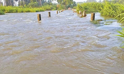 பள்ளிப்பட்டு அருகே கிருஷ்ணாபுரம் அணை நீர் திறப்பு; கொசஸ்தலை ஆற்றில் கரை புரண்டு ஓடிய வெள்ளம்