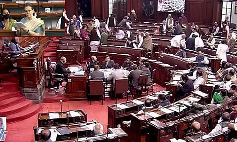 சீன எல்லைபிரச்சினை குறித்து நாடாளுமன்றத்தில் விவாதிக்க மறுப்பு - சோனியாகாந்தி தலைமையில் காங்கிரஸ் வெளிநடப்பு