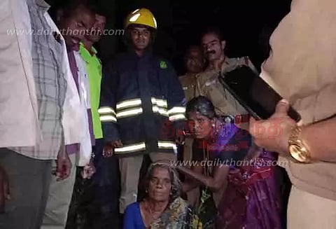 60 அடி கிணற்றில் தவறி விழுந்த மூதாட்டி மீட்பு
