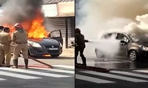 கேரளா: சாலையில் சென்ற காரில் திடீரென தீப்பற்றியதால் பரபரப்பு