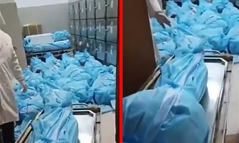 சீனாவில் கொரோனா பலி; பிளாஸ்டிக் பைகளில் சுற்றி குவிக்கப்பட்ட உடல்கள்: பரபரப்பு வீடியோ