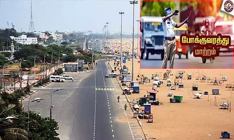 புத்தாண்டு பாதுகாப்பு முன்னேற்பாடு: மெரினா, பெசன்ட்நகர் கடற்கரை சாலையில் இன்று இரவு போக்குவரத்துக்கு தடை