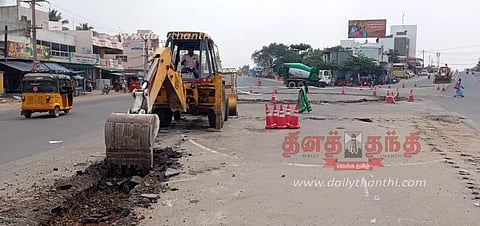 தற்காலிக பஸ் நிலையம் திறக்கப்படுவதால் சோலாரில் ரவுண்டானா அமைக்கும் பணி தீவிரம்