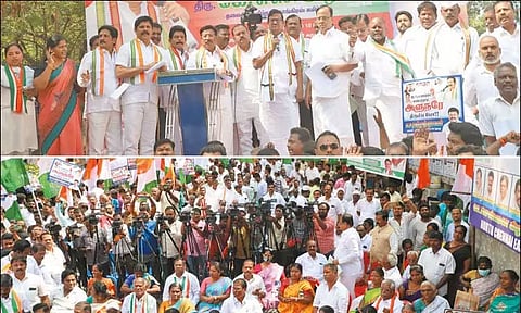 கவர்னரை கண்டித்து காங்கிரஸ் ஆர்ப்பாட்டம் -கே.எஸ்.அழகிரி பங்கேற்பு