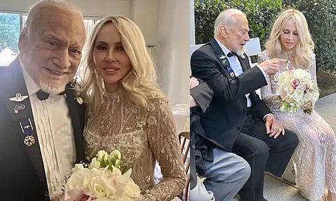 நிலவில் கால் வைத்த 2ம் நபருக்கு 4வது திருமணம்...93 வயதில் 63 வயது பெண்னை மணந்தார்...!