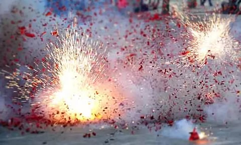 உலரவைத்த பட்டாசு திரிகள் தீ பிடித்து எரிந்தன - குழந்தைகள் உள்பட 3 பேர் படுகாயம்