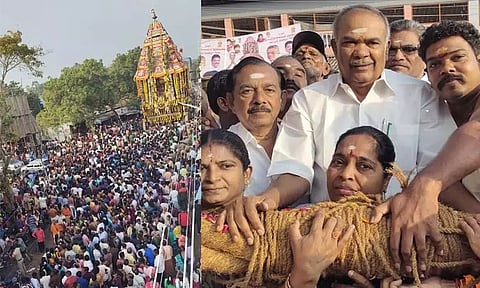 உவரி சுயம்புலிங்க சுவாமி கோவிலில் தைப்பூச தேரோட்டம் - சபாநாயகர் அப்பாவு வடம்பிடித்து தொடங்கி வைத்தார்