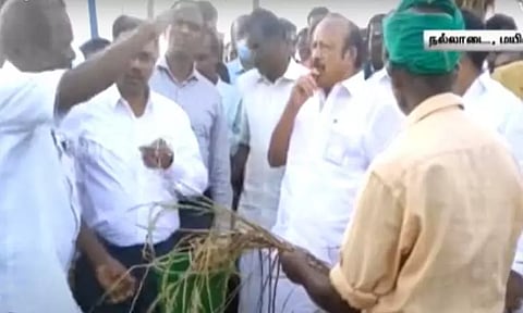 மழையால் 1.27 லட்சம் ஹெக்டேர் விளைநிலங்கள் பாதிப்பு... அமைச்சர் பன்னீர்செல்வம் நேரில் ஆய்வு