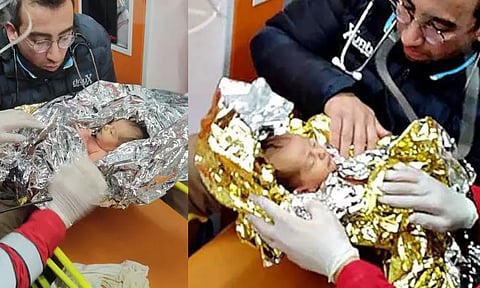 துருக்கி நிலநடுக்கம்: 90 மணி நேர போராட்டம் - பிறந்து 10 நாட்களே ஆன பச்சிளம் குழந்தை உயிருடன் மீட்பு...!