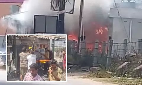 வாணியம்பாடி அருகே பட்டாசு கடையில் தீ விபத்து - 5 வயது குழந்தை உட்பட இருவர் உயிரிழப்பு