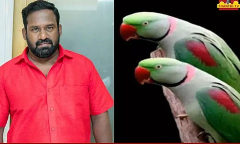 நடிகர் ரோபோ சங்கர் வீட்டில் அனுமதியின்றி வளர்த்து வந்த இரு கிளிகள் பறிமுதல்