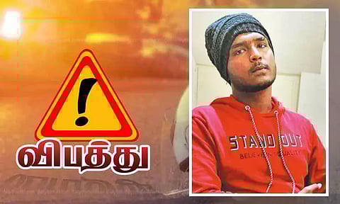 நடைபாதையில் மோட்டார் சைக்கிள் மோதி தென்காசி கல்லூரி மாணவர் பலி