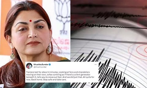 மின்விசிறி ஆடுது... சோபா திடீர்னு நகர்ந்தது...! நிலநடுக்கம் ஏற்பட்ட அந்த 4 நிமிஷம் குஷ்பு அதிர்ச்சி டுவீட்