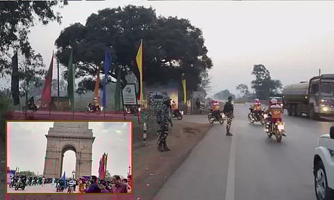 1,800 கி.மீ. பைக்கில் பயணித்து 84-வது சி.ஆர்.பி.எப். எழுச்சி நாளில் பங்கேற்ற வீராங்கனைகள்