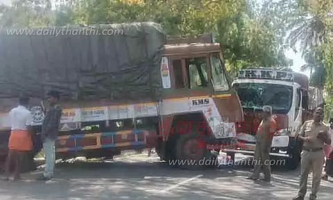 லாரிகள் நேருக்கு நேர் மோதல்; டிரைவர்கள் உயிர் தப்பினர்