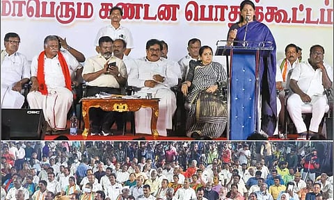 கவர்னரை கண்டித்து தி.மு.க. பொதுக்கூட்டம்; கனிமொழி, வைகோ உள்ளிட்ட தலைவர்கள் பங்கேற்பு
